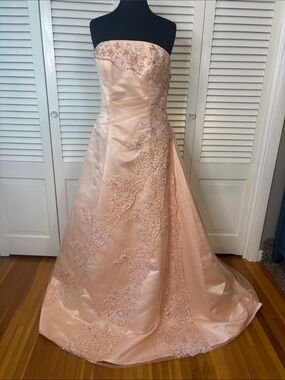 Alyce Strapless Peach Embroidered A-Line Prom Dress